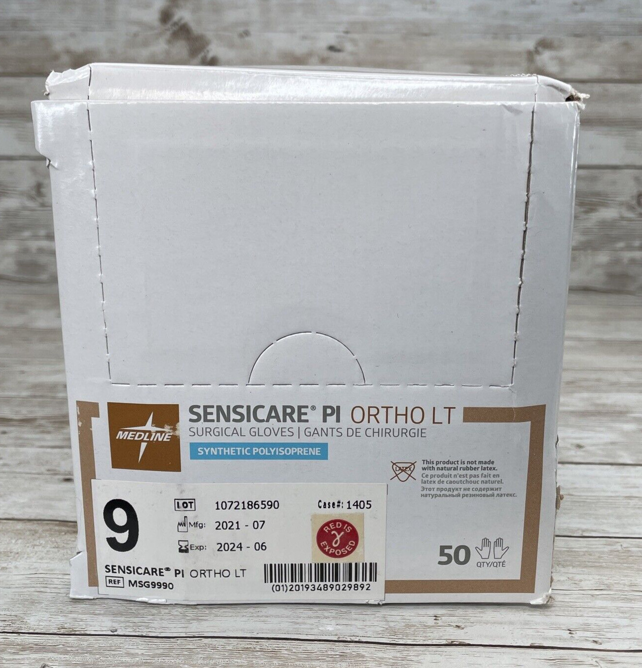 1 Box Sensicare Surgical Gloves PI ORTHO LT Synthetic Sterile Size 9 *See Dates*