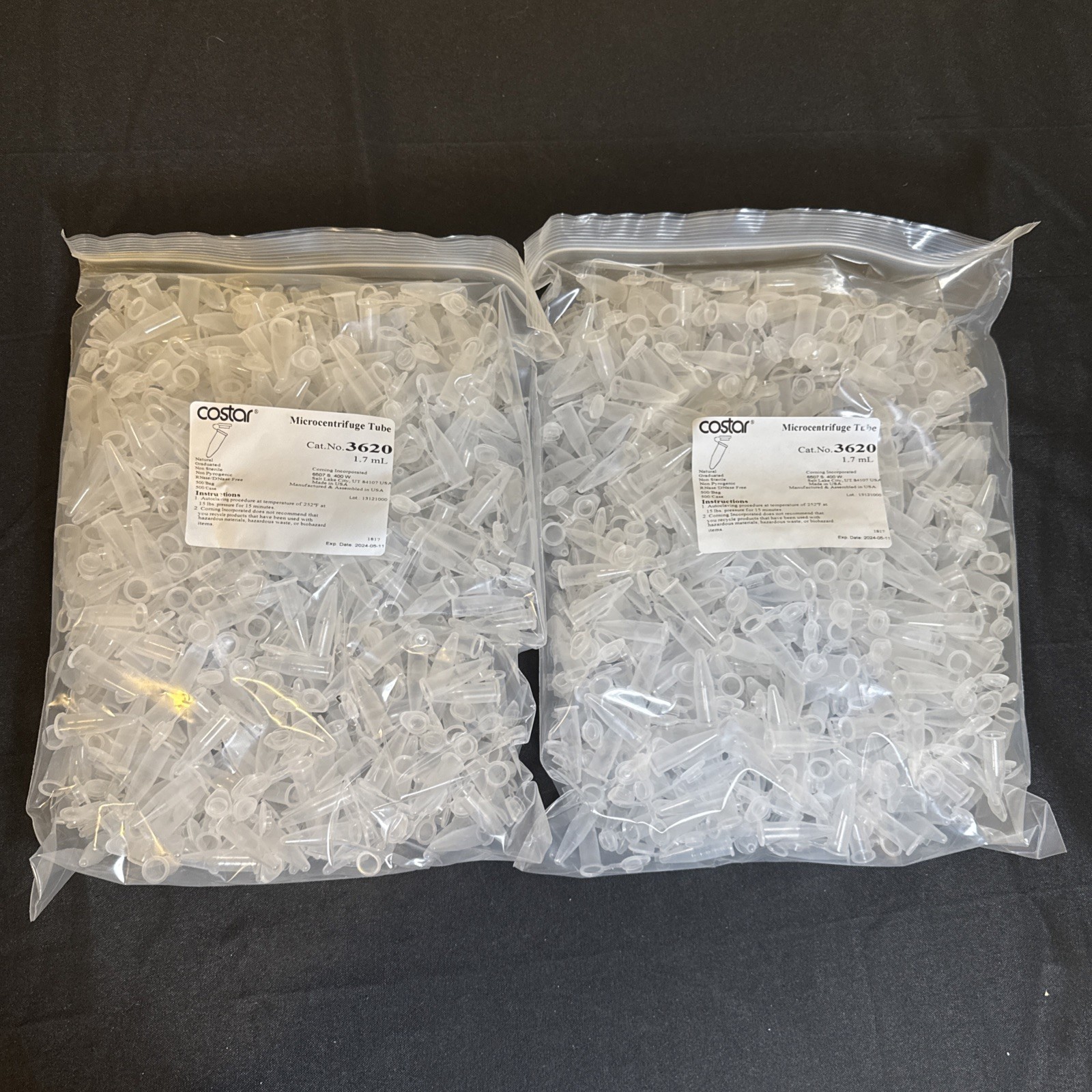 (2 Bags – 1000 Total) Corning Costar 3621, 1.7mL snap cap Exp 05.24