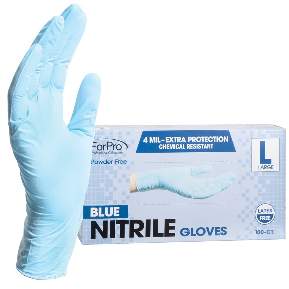 ForPro Blue Nitrile Gloves, Large, 100 Count, PowderFree, Food Safe