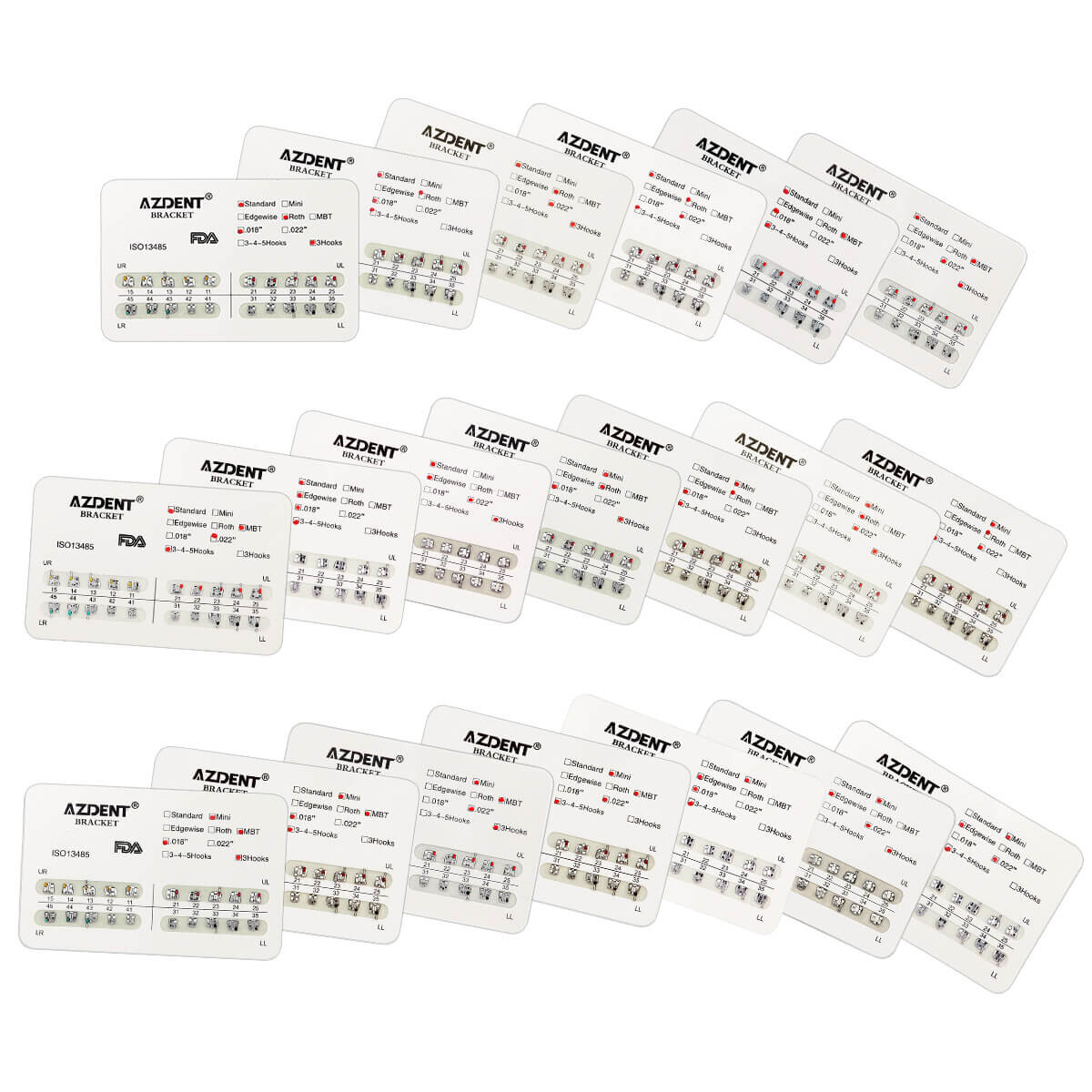 AZDENT Dental Orthodontic Brackets Mini/Standard MBT/Roth 022/018 Hooks 345 USA