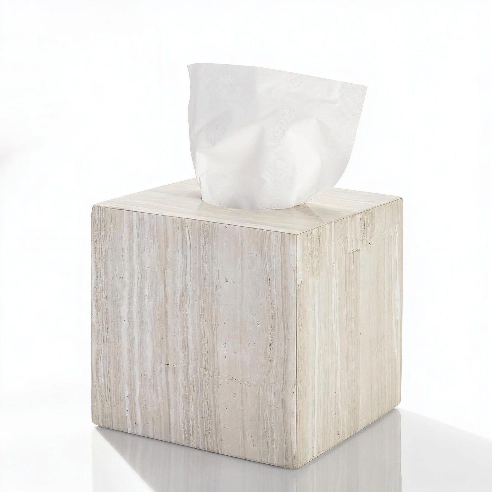 N NANSHOP Natural Marble Tissue Box Holder Cover, Square Cube Tissue Box Holder