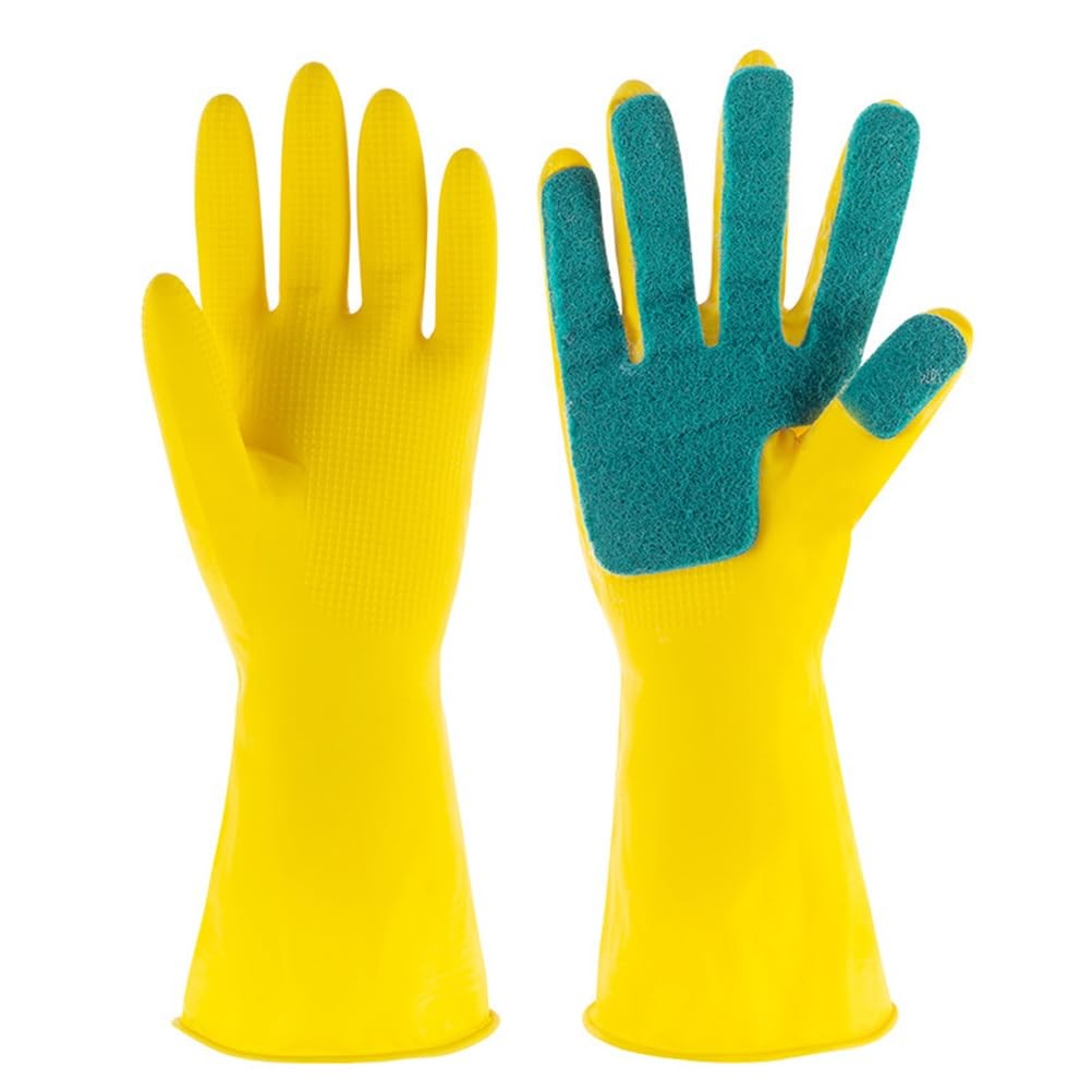 Latex Dish Washing Gloves: 2 Pairs Gloves with Scouring for Swimming Pool Hot…
