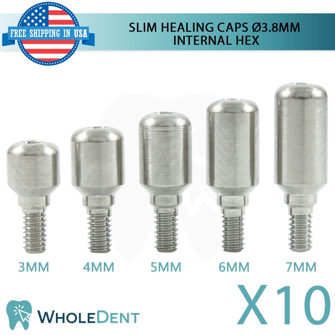 10x Slim Narrow Titanium Healing Cap Prosthetic Ø3.8mm Int Hex 2.42mm Dental Lab