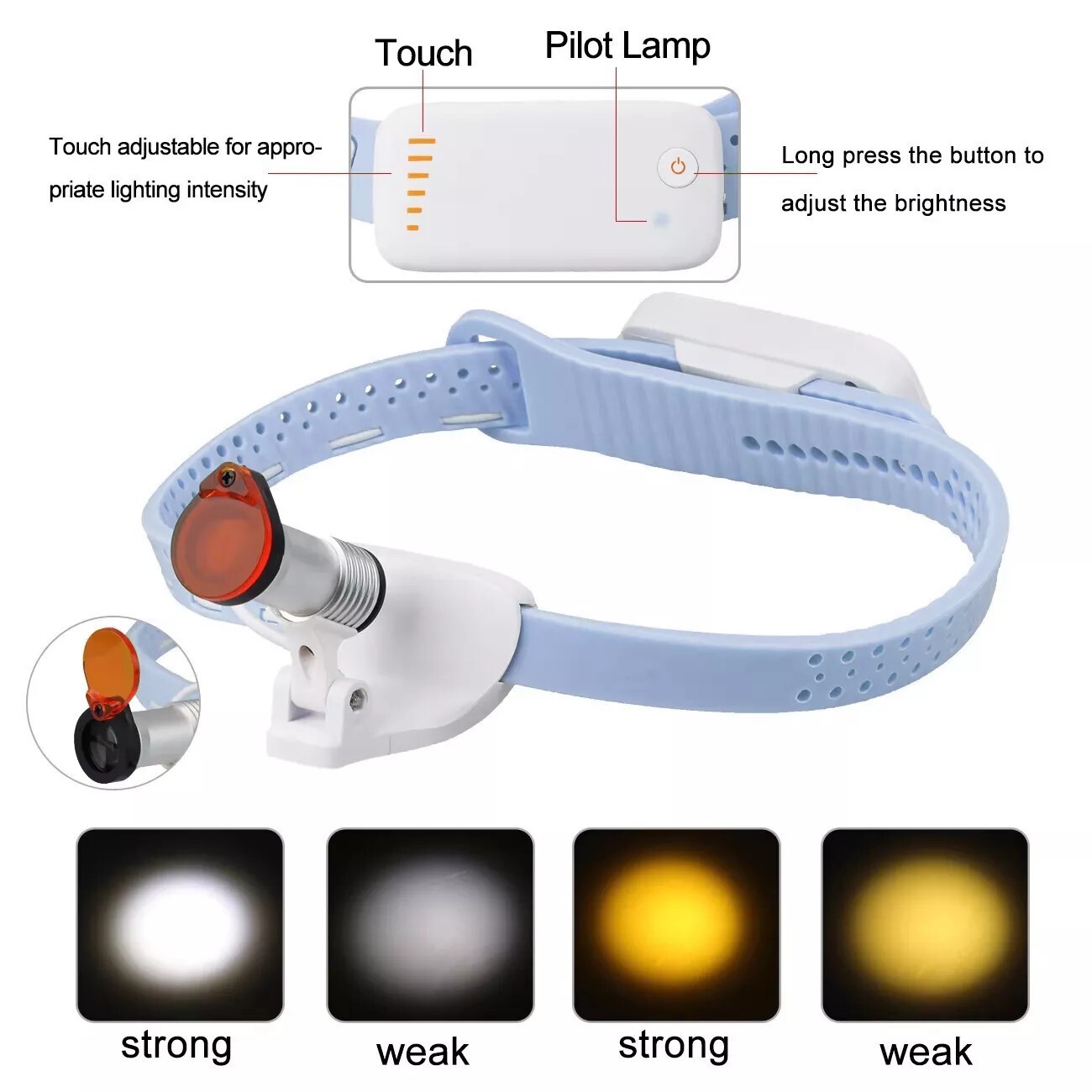 Dental Cordless 5W LED Lightweight Silicone Headlamp Wireless Light Filter Blue