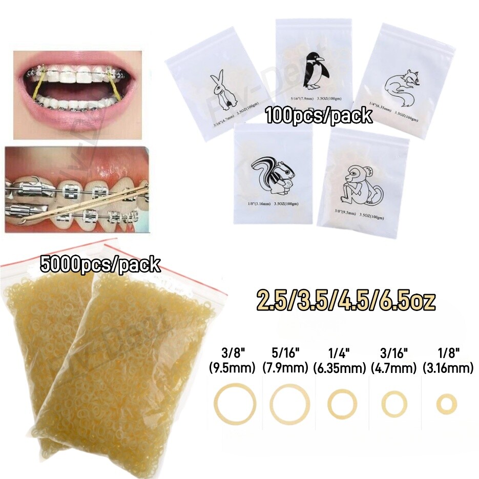 20Sizes Dental Orthodontic Rubber Bands Elastics Latex Braces 2.5/3.5/4.5/6.5OZ