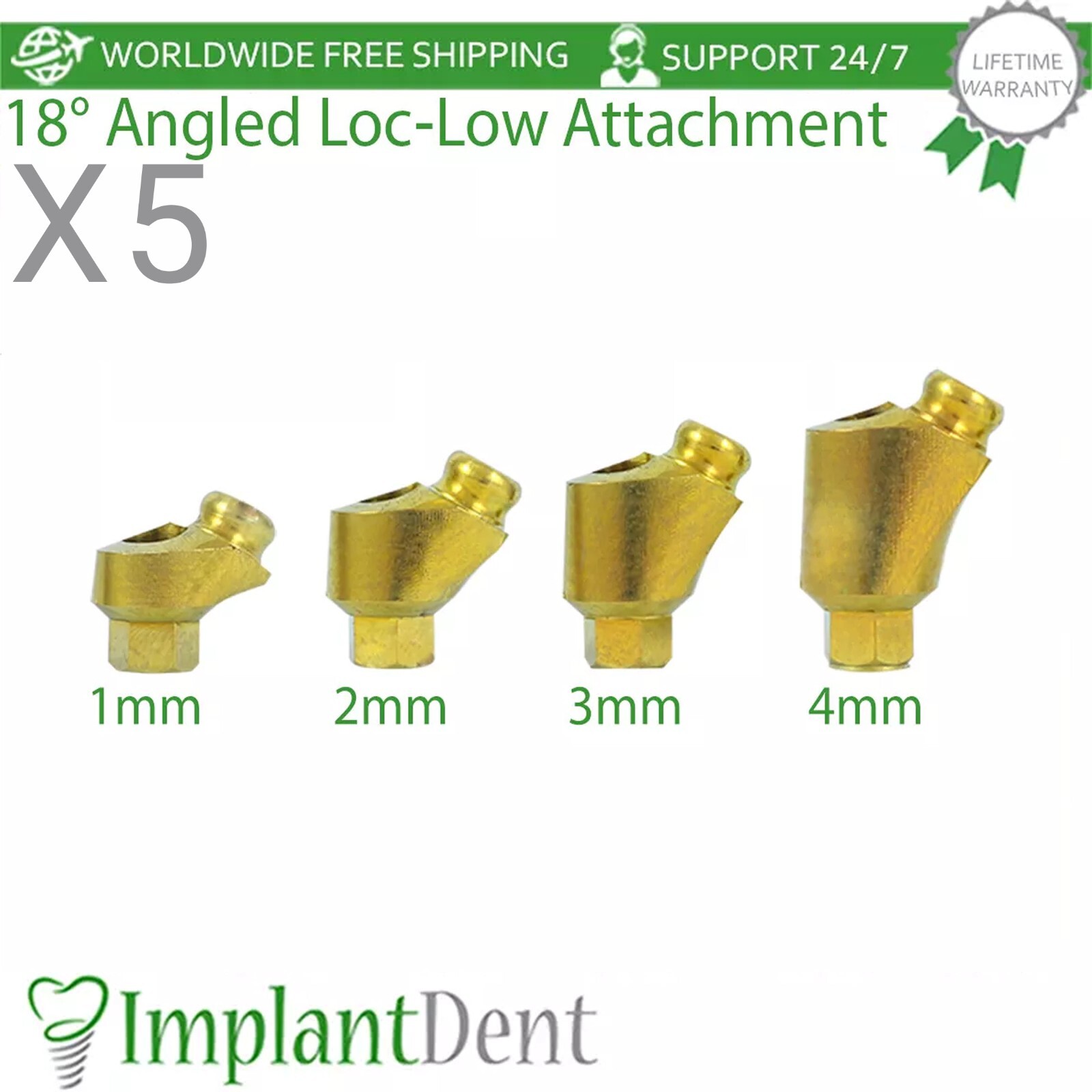 5x Dental Angulated 18° Loc-Low Attachment Int Hex 2.42mm