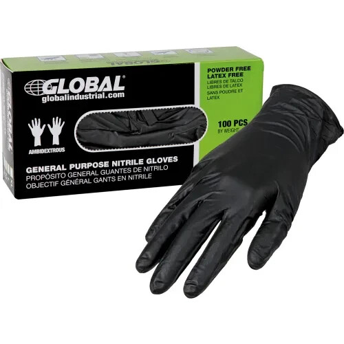 Global Industries disposable GP gloves, Powder Free, Black, Extra Large