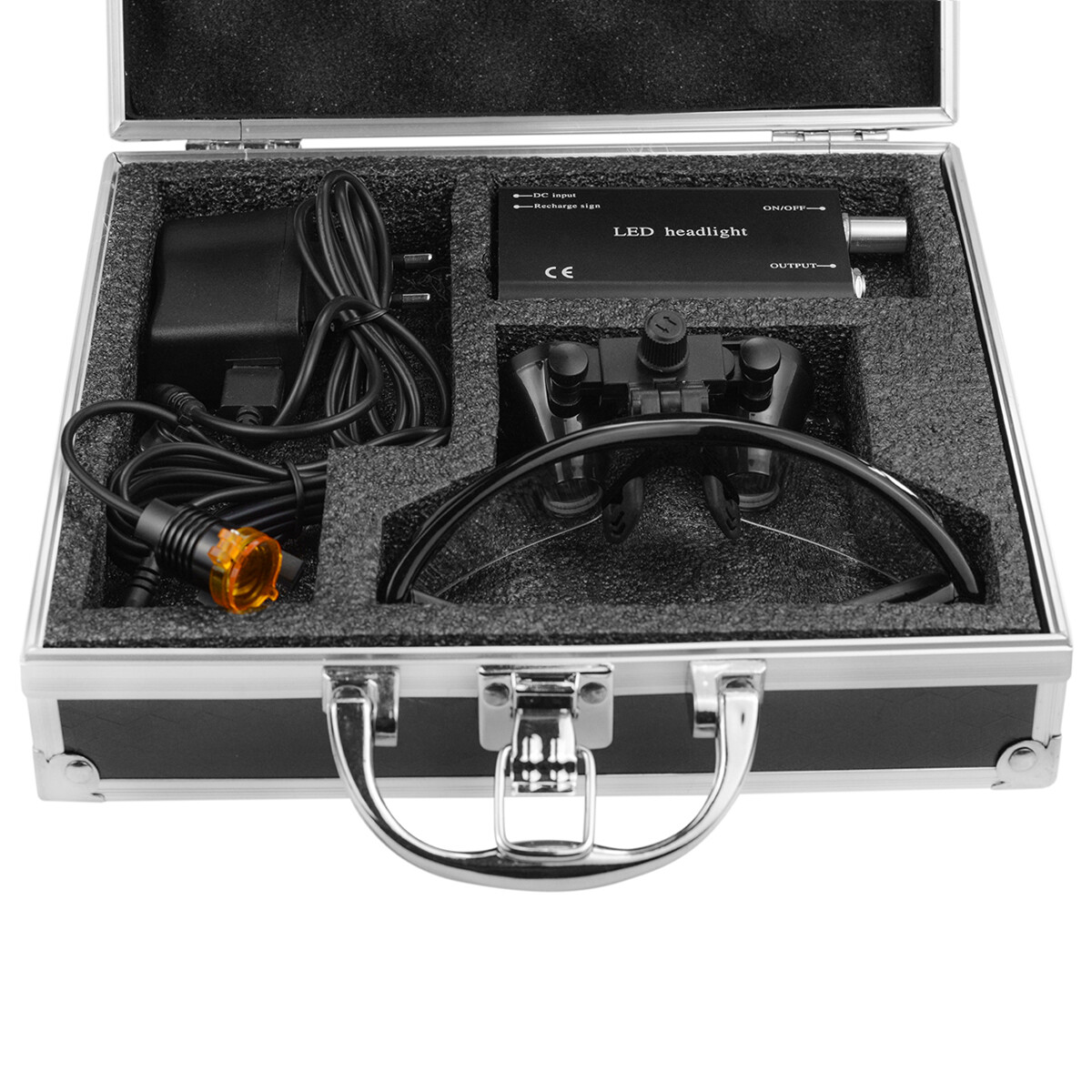 Dental 3W LEd Headlight with Filter + 3.5X Binocular Loupes Aluminum Box Black