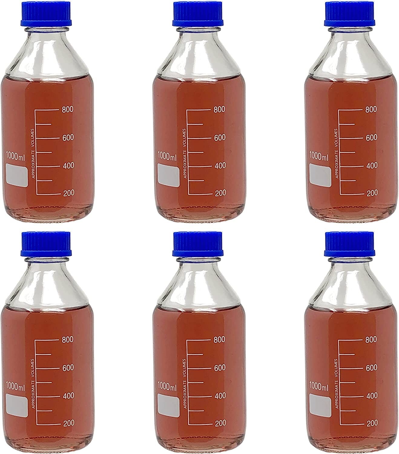 1L Glass Media Bottle, Round, GL45 Screw Cap Karter Scientific 251N5 (Pack 6)