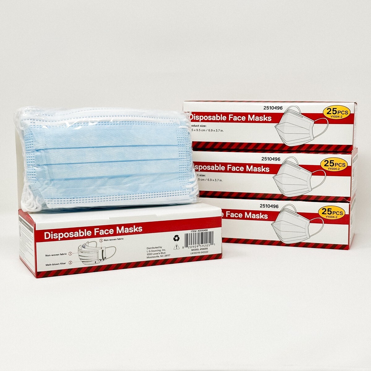 100 Disposable Face Masks (4 Boxes of 25); Unbranded; 3-Ply; Adult – Blue