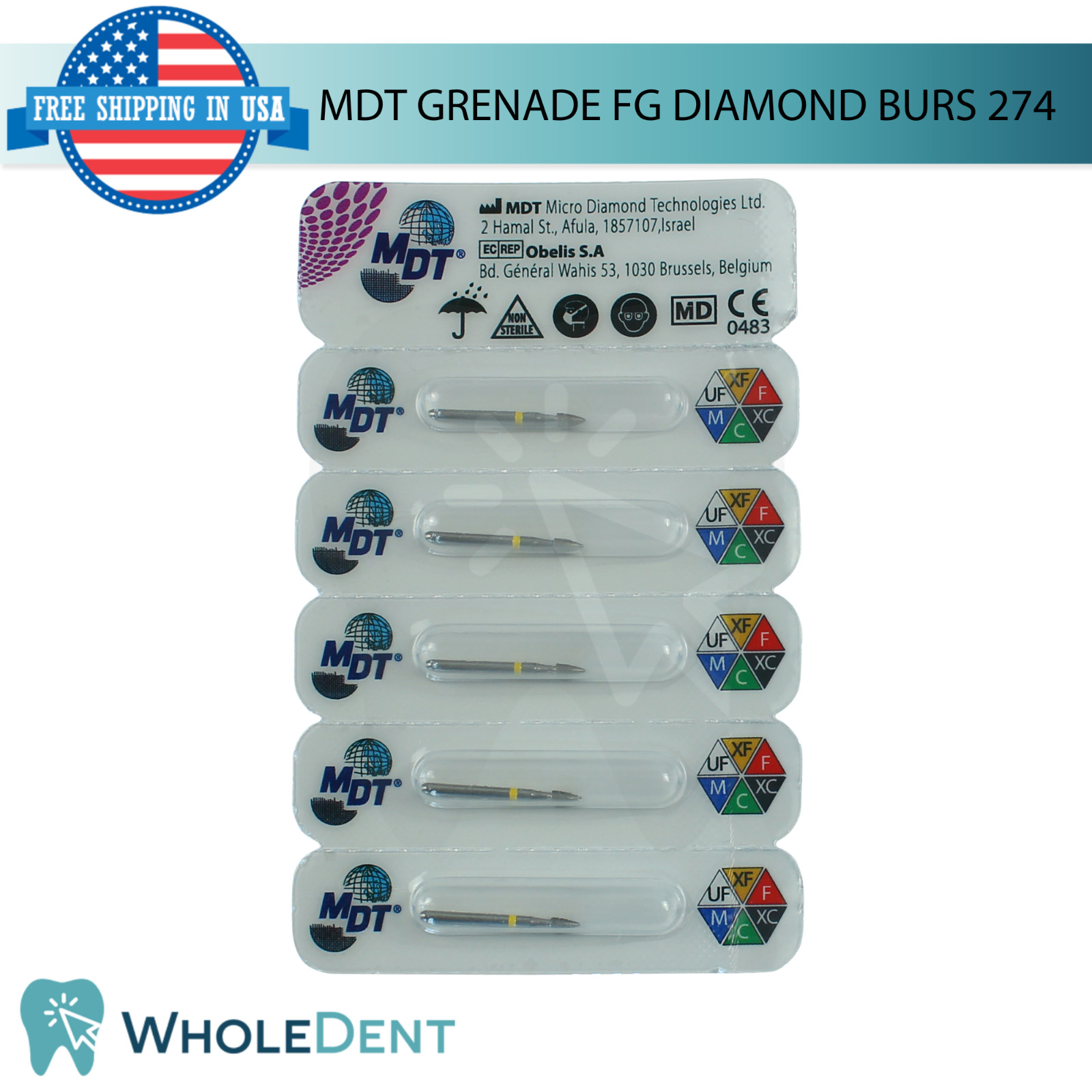 Dental MDT Grenade 274 FG Diamond Burs Smoothing Hard Soft Materials L19.0mm