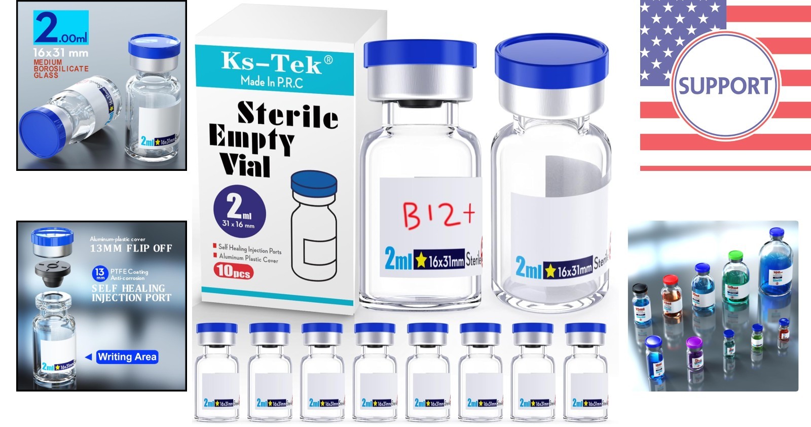 Ks-Tek Sterile Empty Vials with Self Healing Injection Port,with Aluminum Pla…