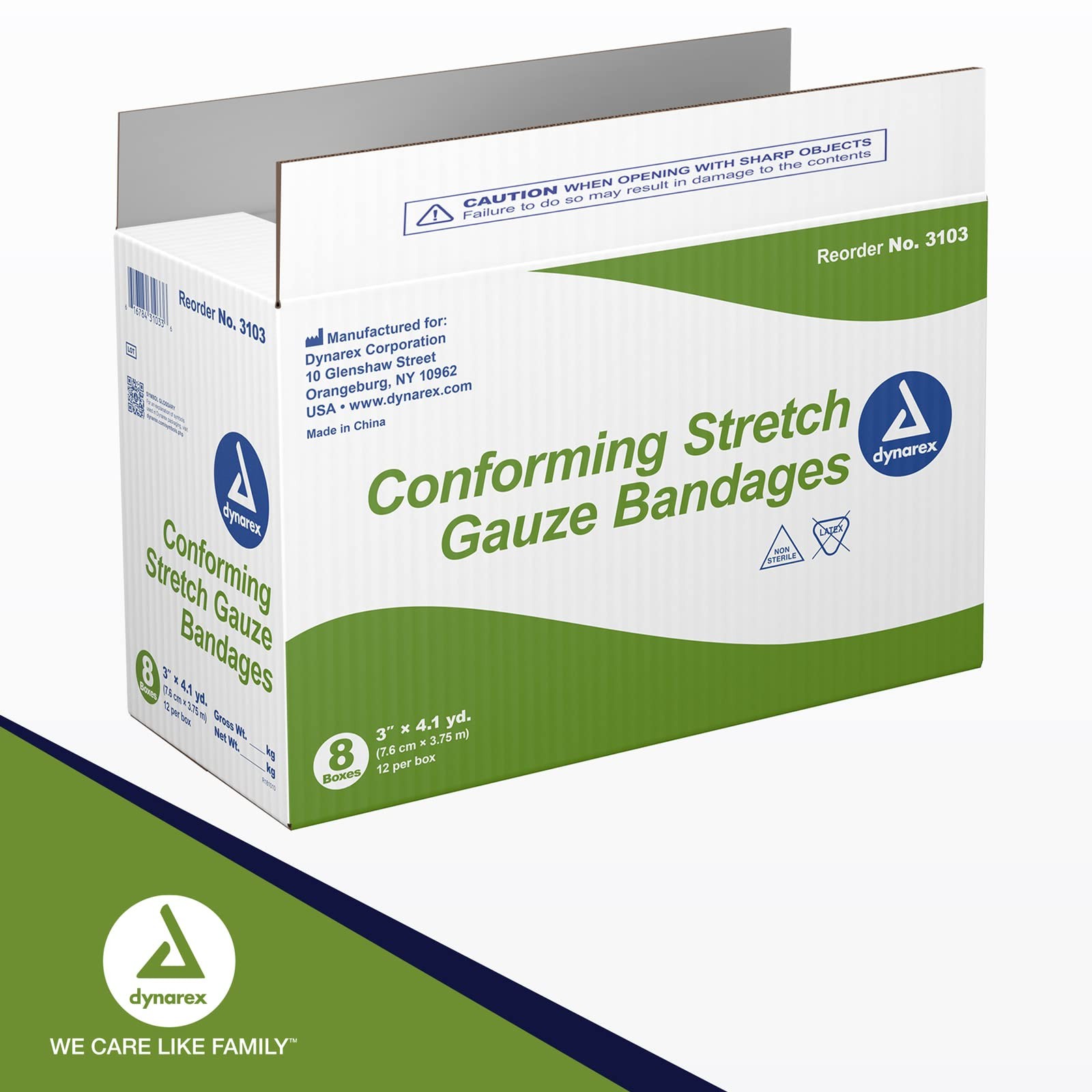 Dynarex Stretch Gauze Bandages, 3″ x 4.1 3 Inch X 4-1/10 Yard ( 96 ct), White