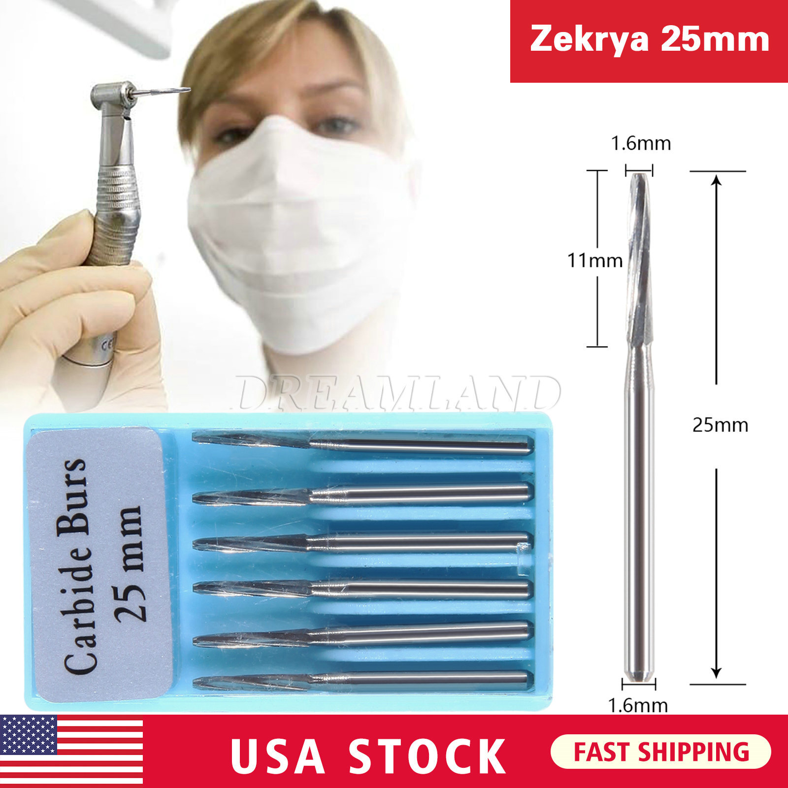 6 Pcs Dental Endodontic Tungsten Carbide Burs Set FG Zekrya 25mm Drill