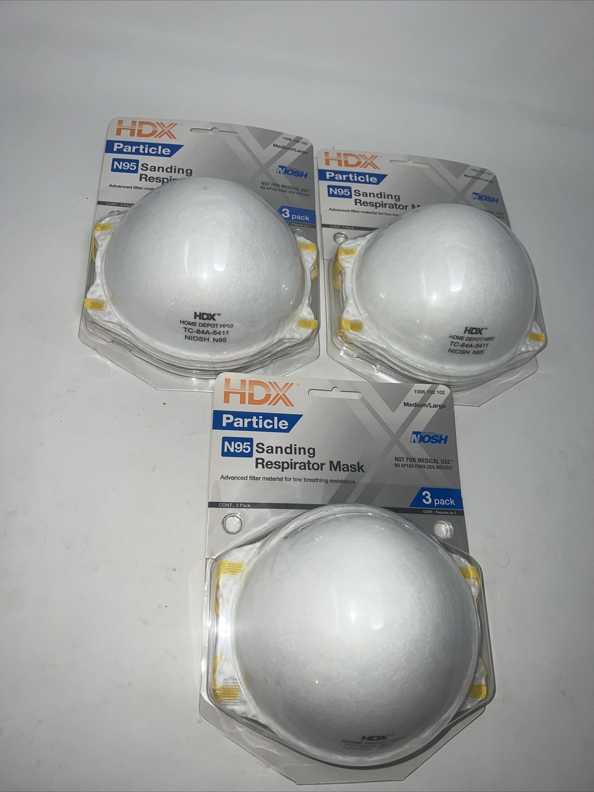 3 New HDX N95 Sanding Respirator Mask-3 Packs/total Of 9