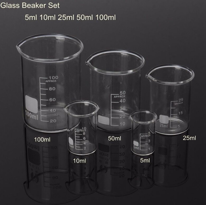 5pcs/set Glass Beaker 5/10/25/50/100ml Laboratory Measuring Cup Glassware For