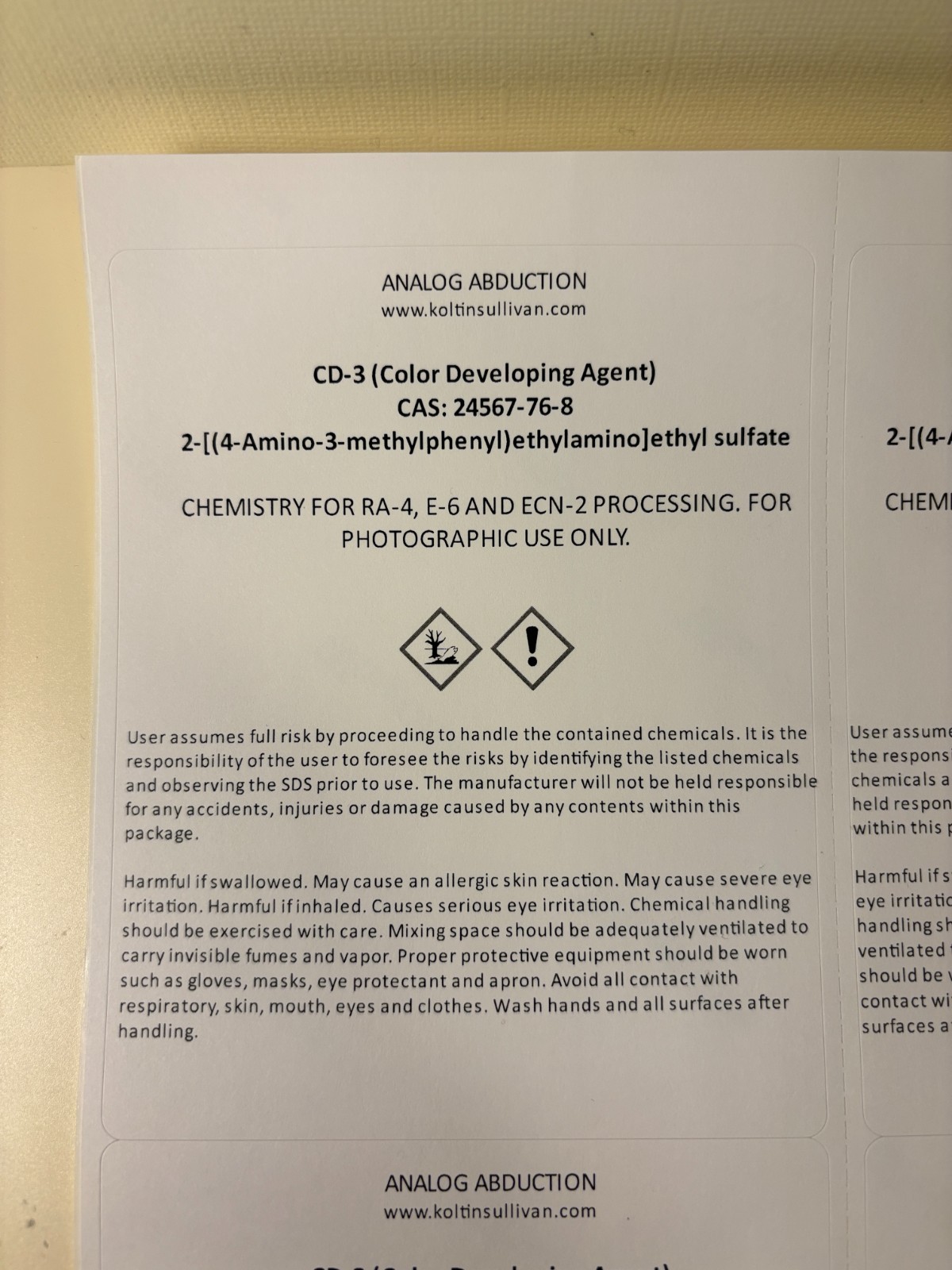 CD-3 Chemical, Color Developer 3 Agent [200 GRAMS] CAS 24567-76-8, ECN-2, E-6