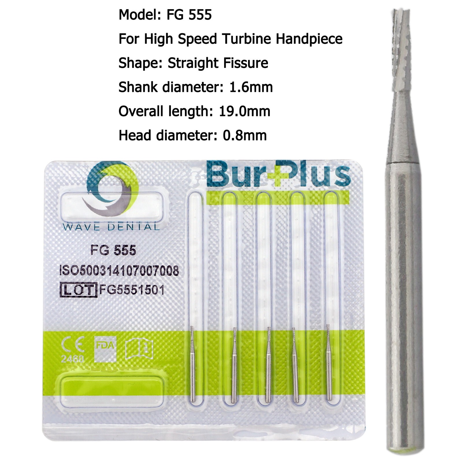 Wave Dental Carbide Burs FG 556 557 169L 701L High Speed Burs Friction Crip 19mm