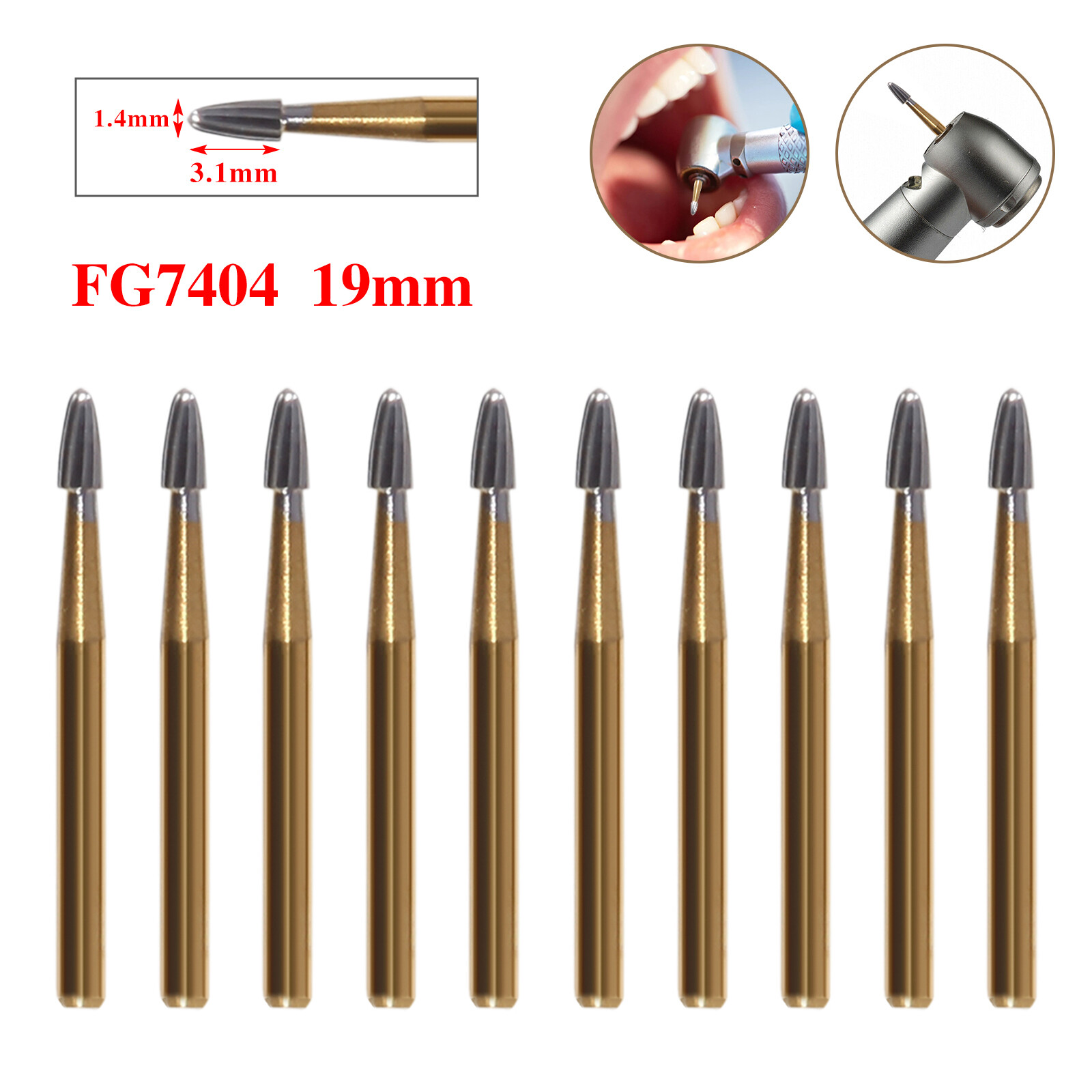 10Pcs Dental Tungsten Carbide Burs Trimming & Finishing Egg Football Bur FG 7404