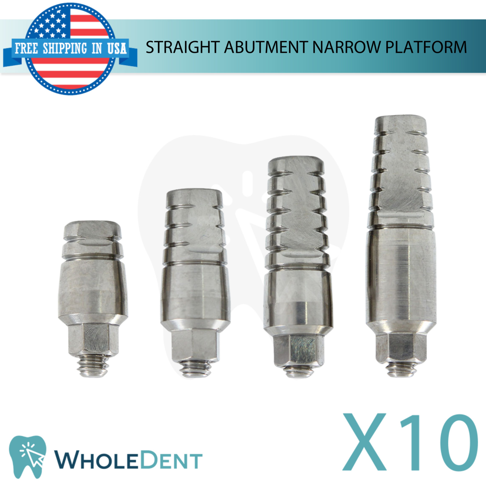 10x Straight Prosthetic Narrow Platform Ø3.8mm Int Hex System 2.42mm Restoration