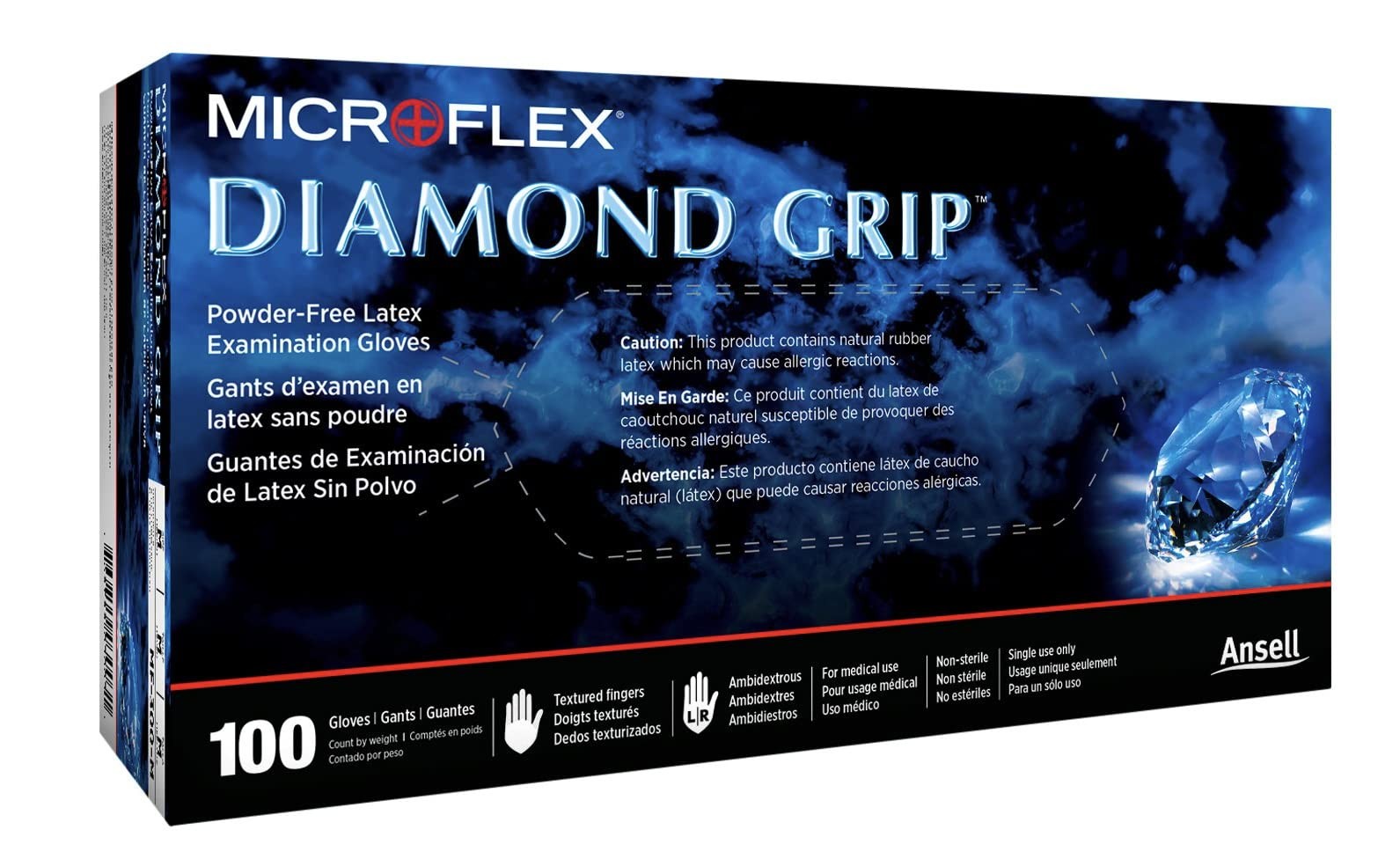 Microflex MF~300~XL Extra Large Diamond Grip Latex Gloves, 100 Count
