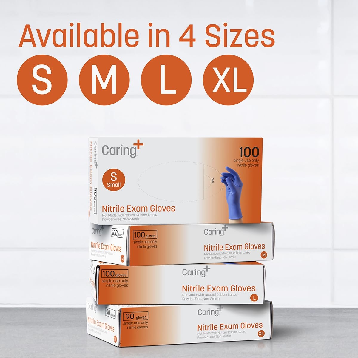 Caring Nitrile Exam Gloves Medium (Pack of 100), 100)