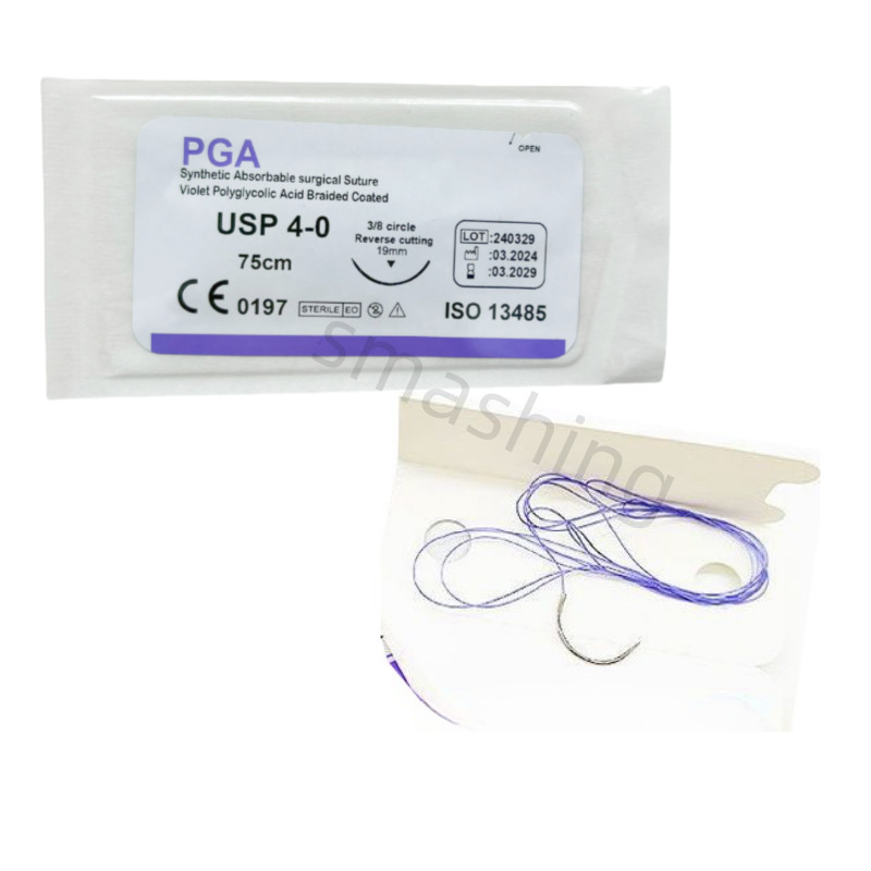 100Pc Absorbable Dental Oral Surgical Suture Violet PGA 4-0 75cm 3/8 Reverse Cut
