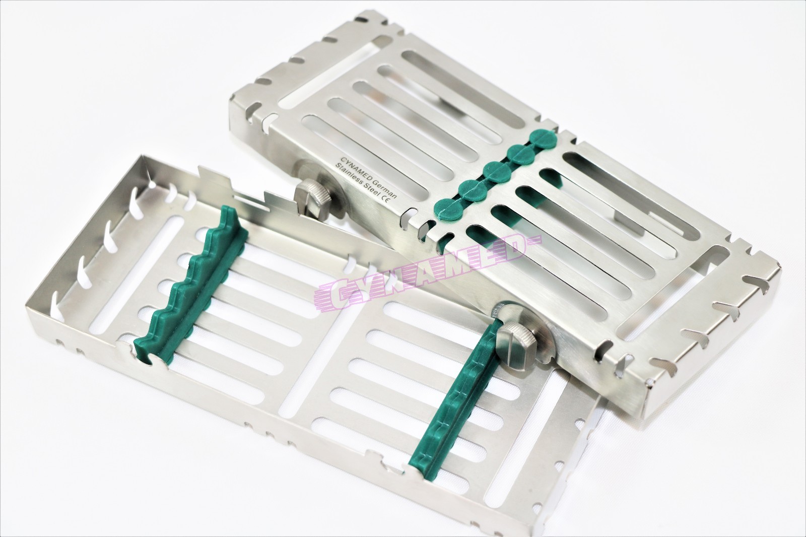DETACHABLE STERILIZATION CASSETTE WITH BUTTONS GREEN GERMAN AUTOCLAVABLE 5 SLOT