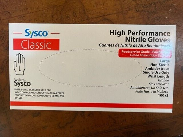 SYSCO HIGH Performance Nitrile Gloves L Powder Free – BLUE – (One-100 Ct Box)