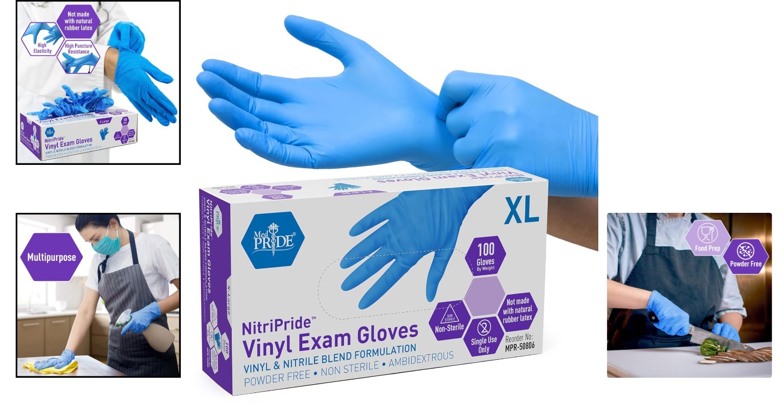 Disposable Nitrile Vinyl Blend Gloves X-Large Pack of 100 Blue Non-Sterile