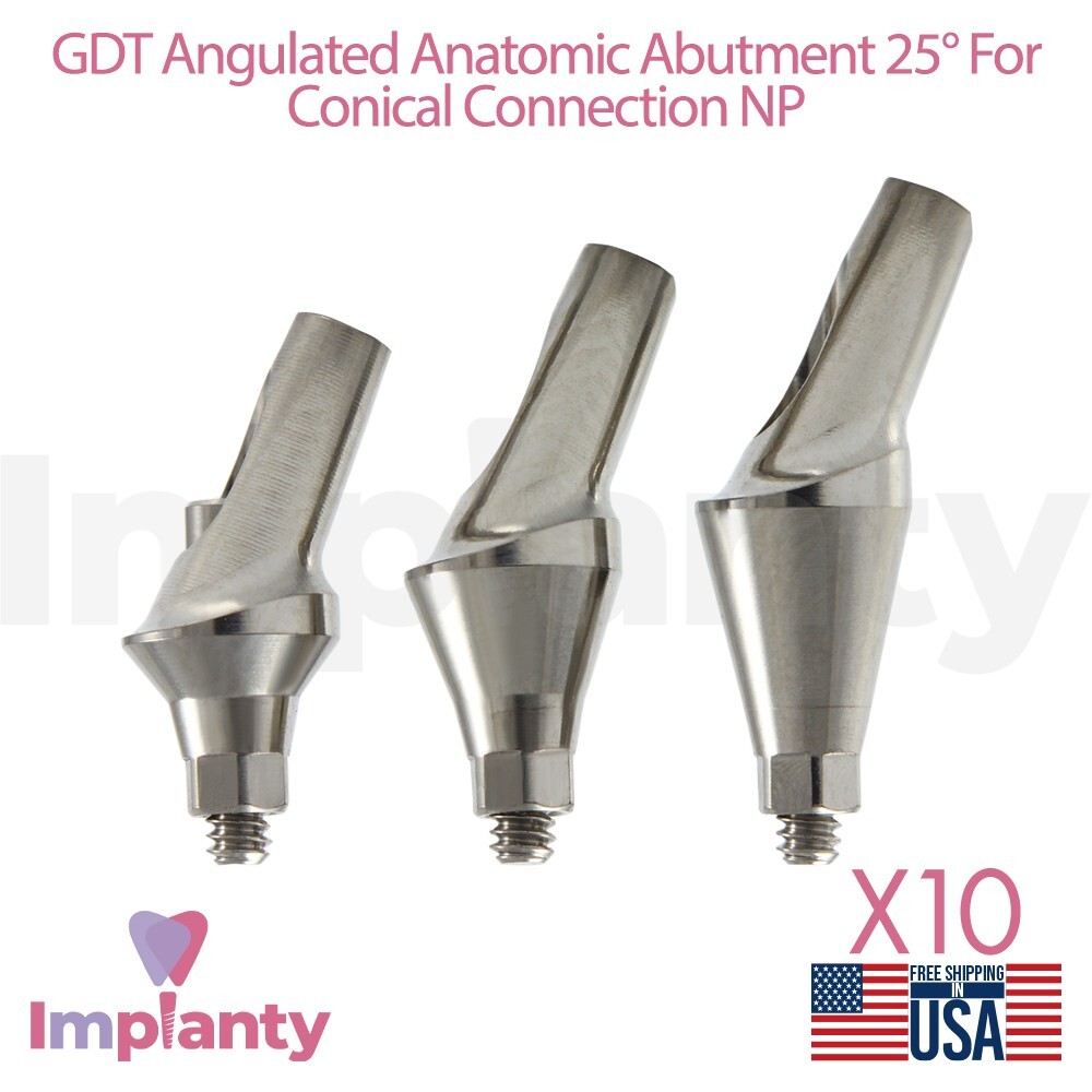 10x GDT Anatomic Angulated Prosthetic 25° Conical Connection NP 2.25mm System