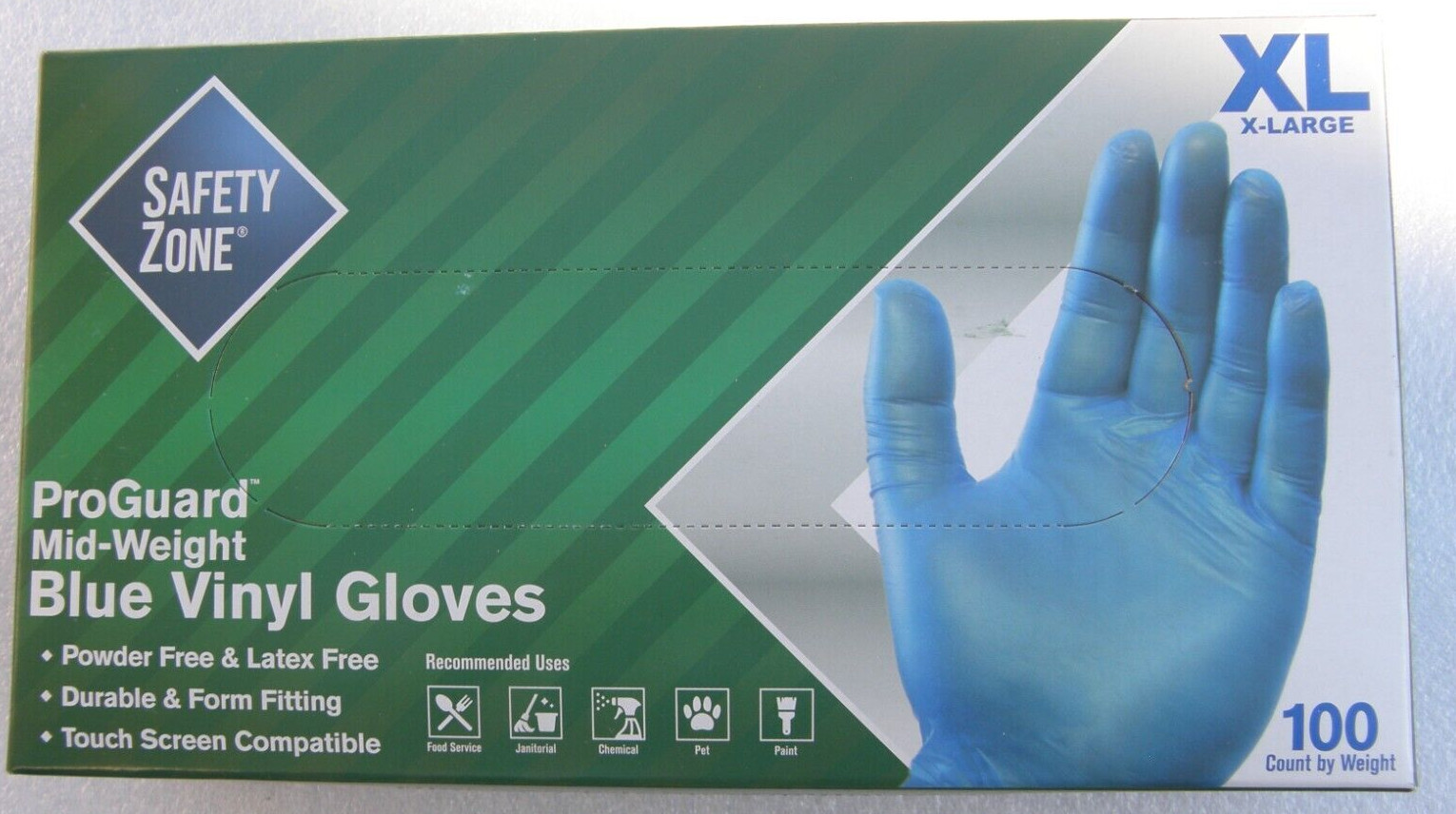 ProGuard mid-weight Safety Zone XL Vinyl Gloves Blue 100 Count powder free lot
