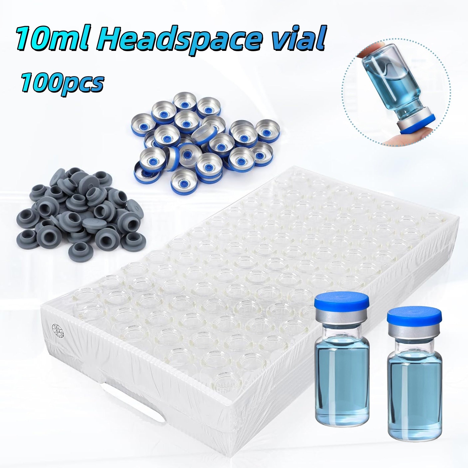 100x 10ml Borosilicate Glass Vials Headspace Vials w/ Flip Off Caps Sample Vials