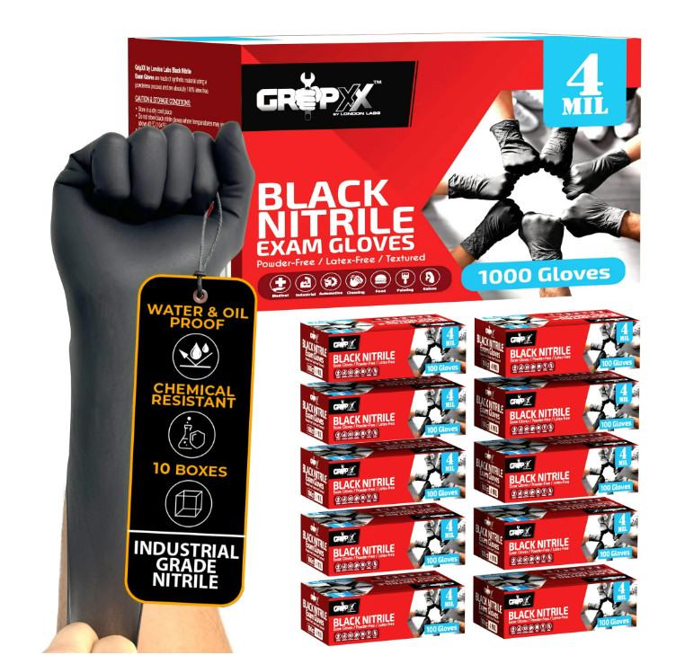London Labs Black Nitrile Gloves 4Mil Large 1000Ct Latex Free