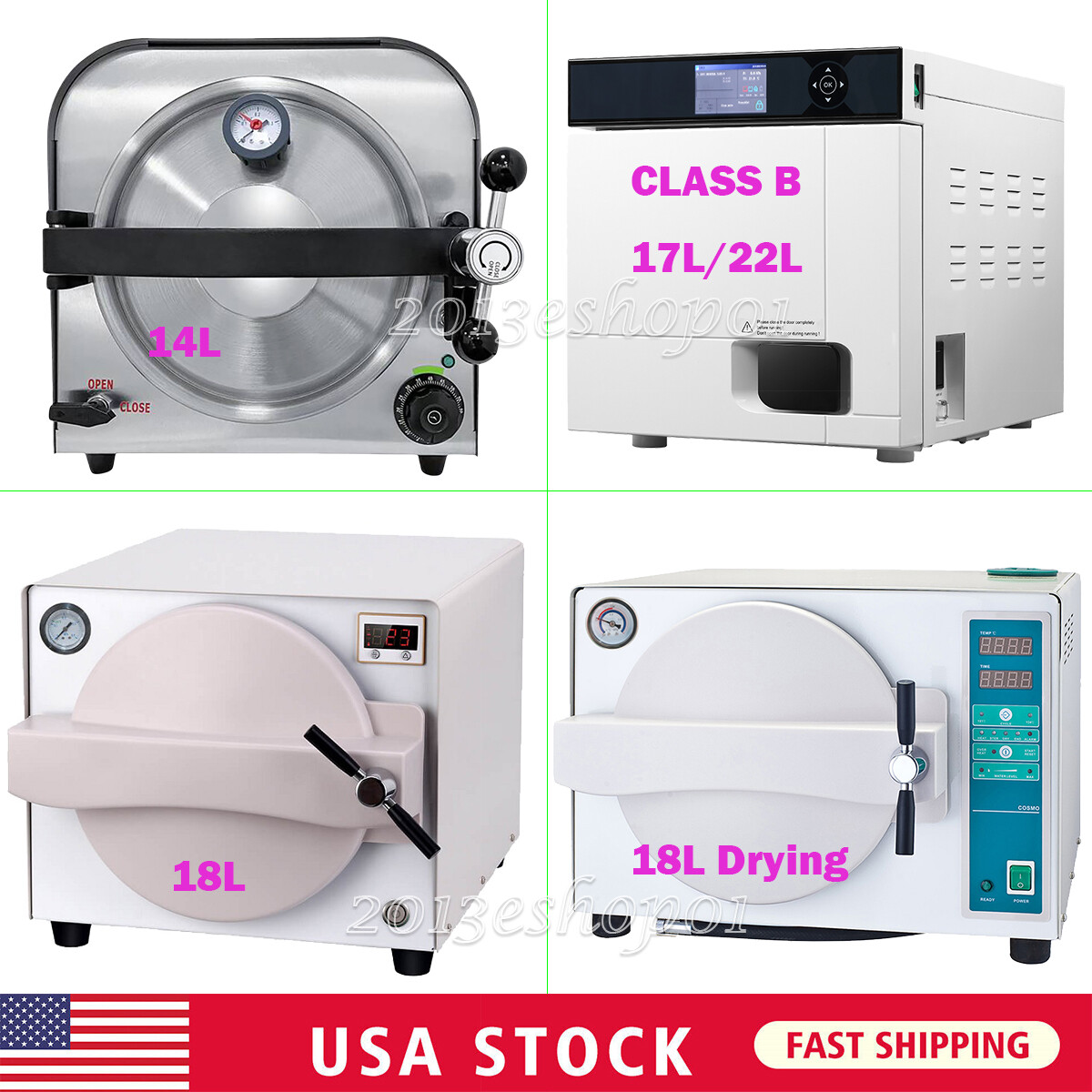 14/18L Dental Autoclave Steam Sterilizer Medical Drying Class B Sterilizer 22L