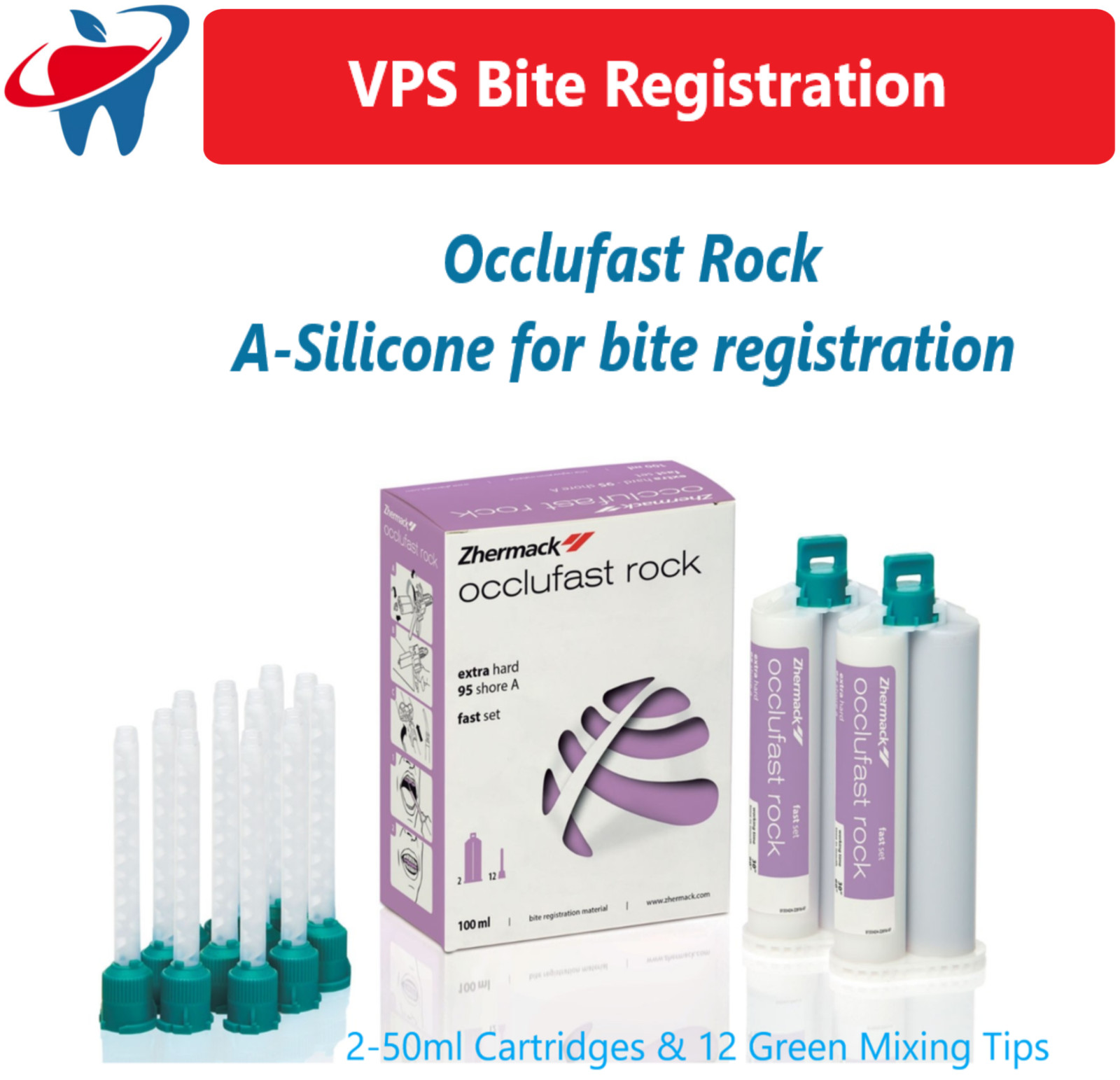 Fast Set Occlufast Rock VPS Bite Registration – 50 ml Cartridges w/Tips, 2/Pk