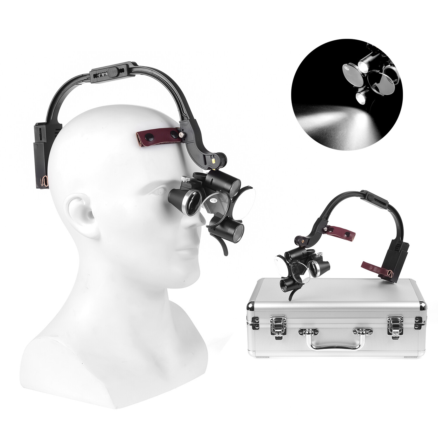 5W Dental LED Wireless Headlight Two Led Lights with 3.5X-420 Loupes+2 Batteries