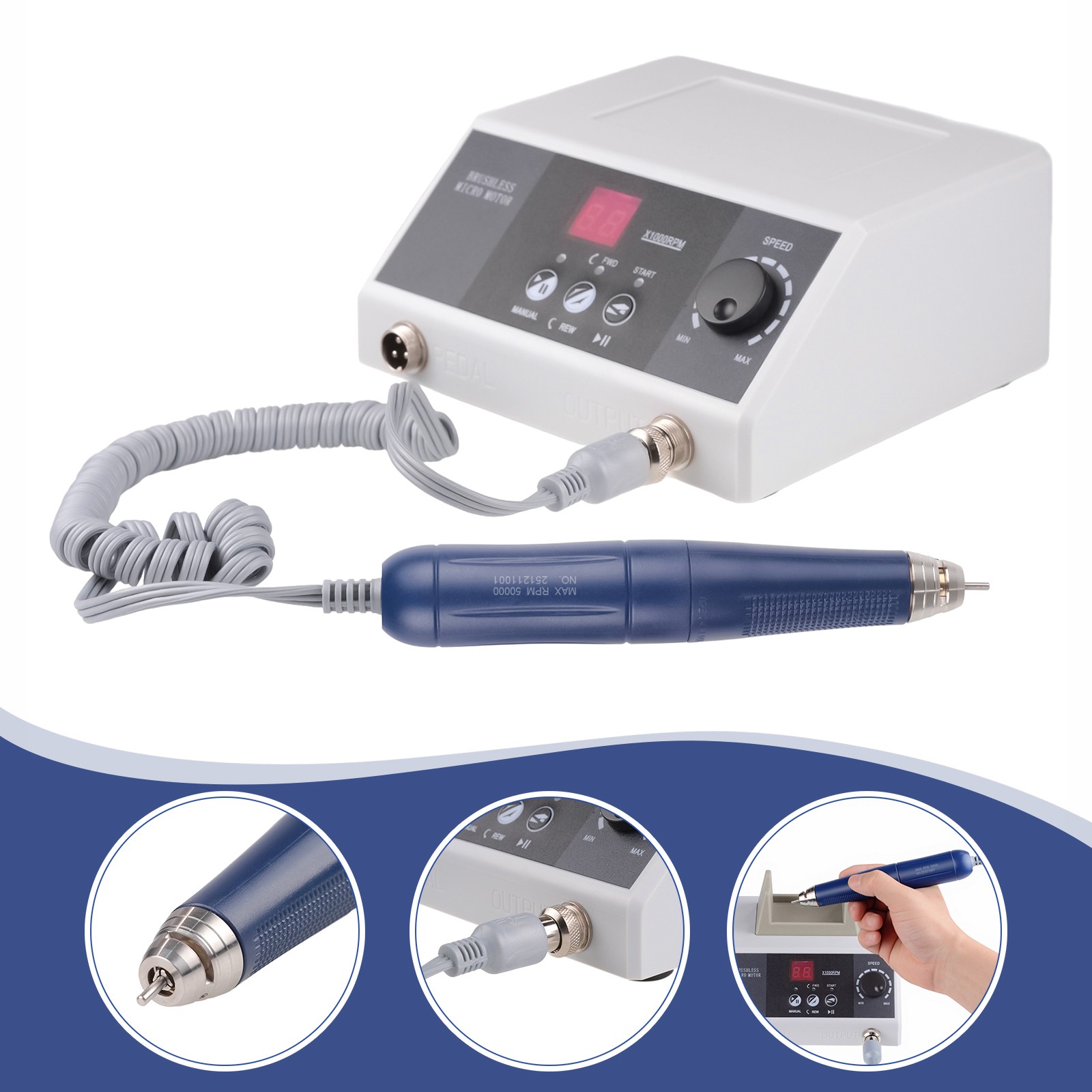 Dental Brushless Micromotor Polishing Machine 50K RPM Handpiece with Foot Pedal
