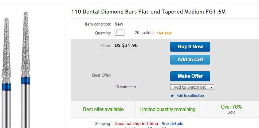 100 Pcs Dental Diamond Burs Flat-end Tapered FG1.6MM High Speed Handpiece TR-11