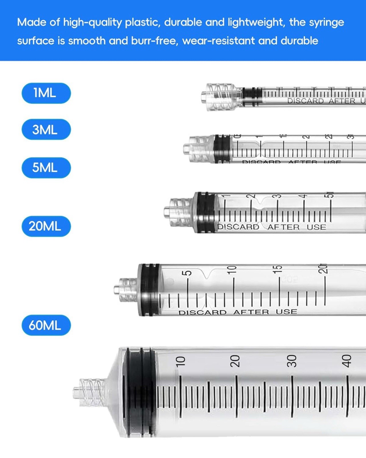 60ml Luer Lock Syringe without Needle – 60cc Plastic Syringes, Sterile, 60ML