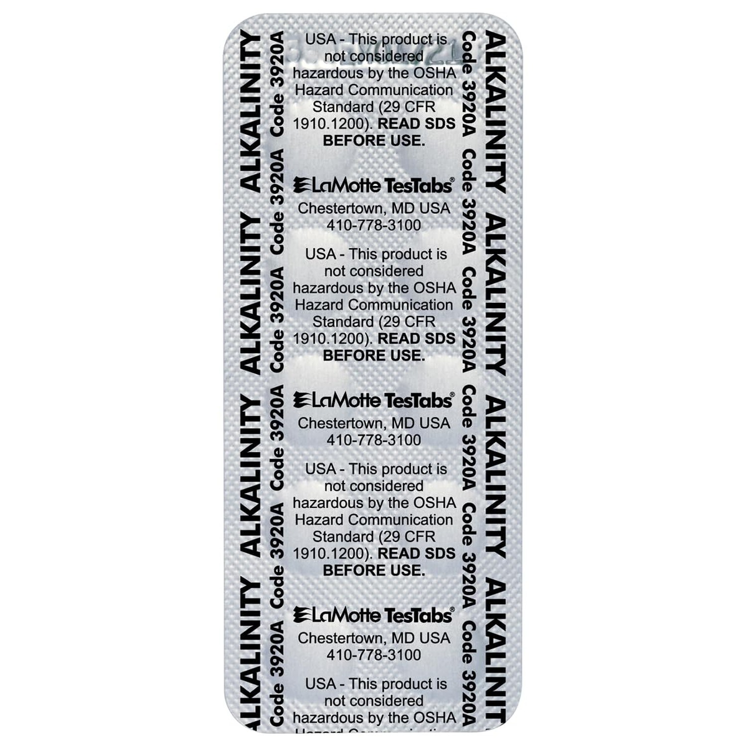 LaMotte 3920A-J Visual Grade TesTabs, Alkalinity, 100 ct.