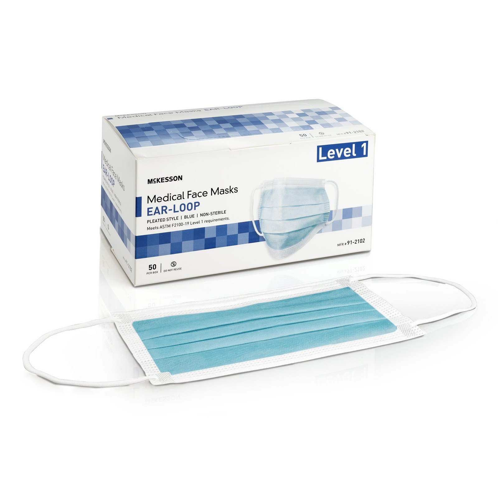 McKesson ASTM Level 1 Medical Face Masks, Blue-Box of 50