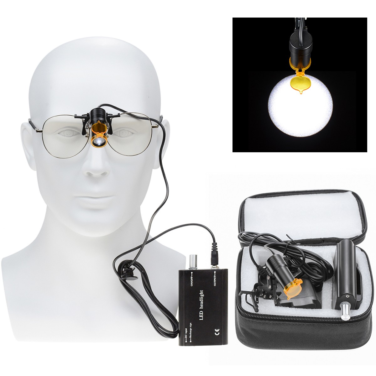 5W Dental Metal Clip LED Headlight High Power Lamp+Light Shield DY-008 Black US