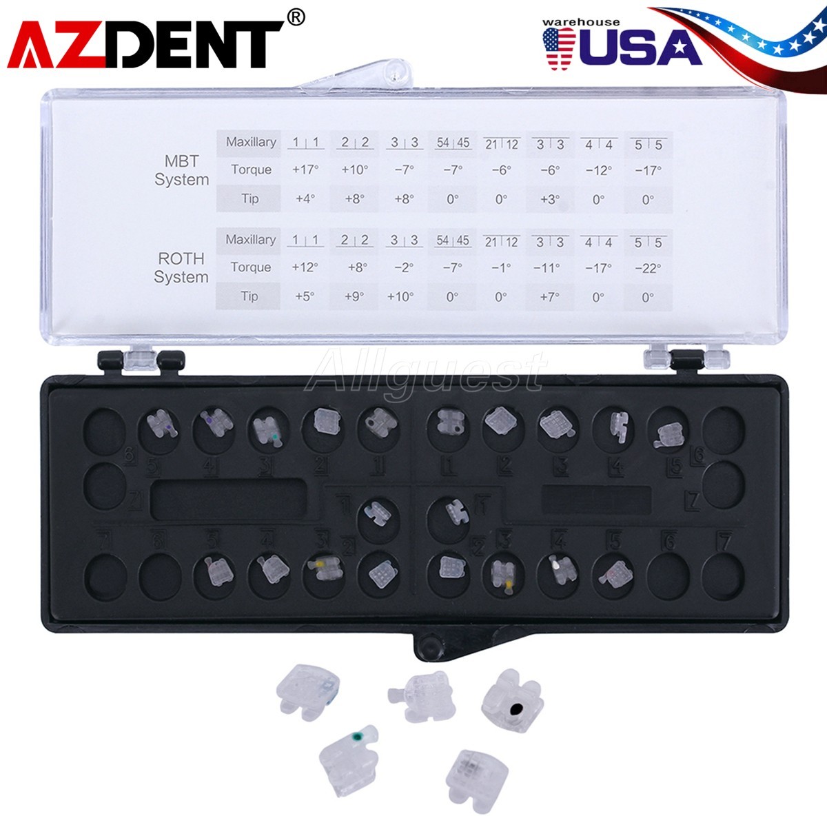 AZDENT Dental Orthodontic Ceramic Brackets Braces Roth Slot.018 3-4-5 Hooks