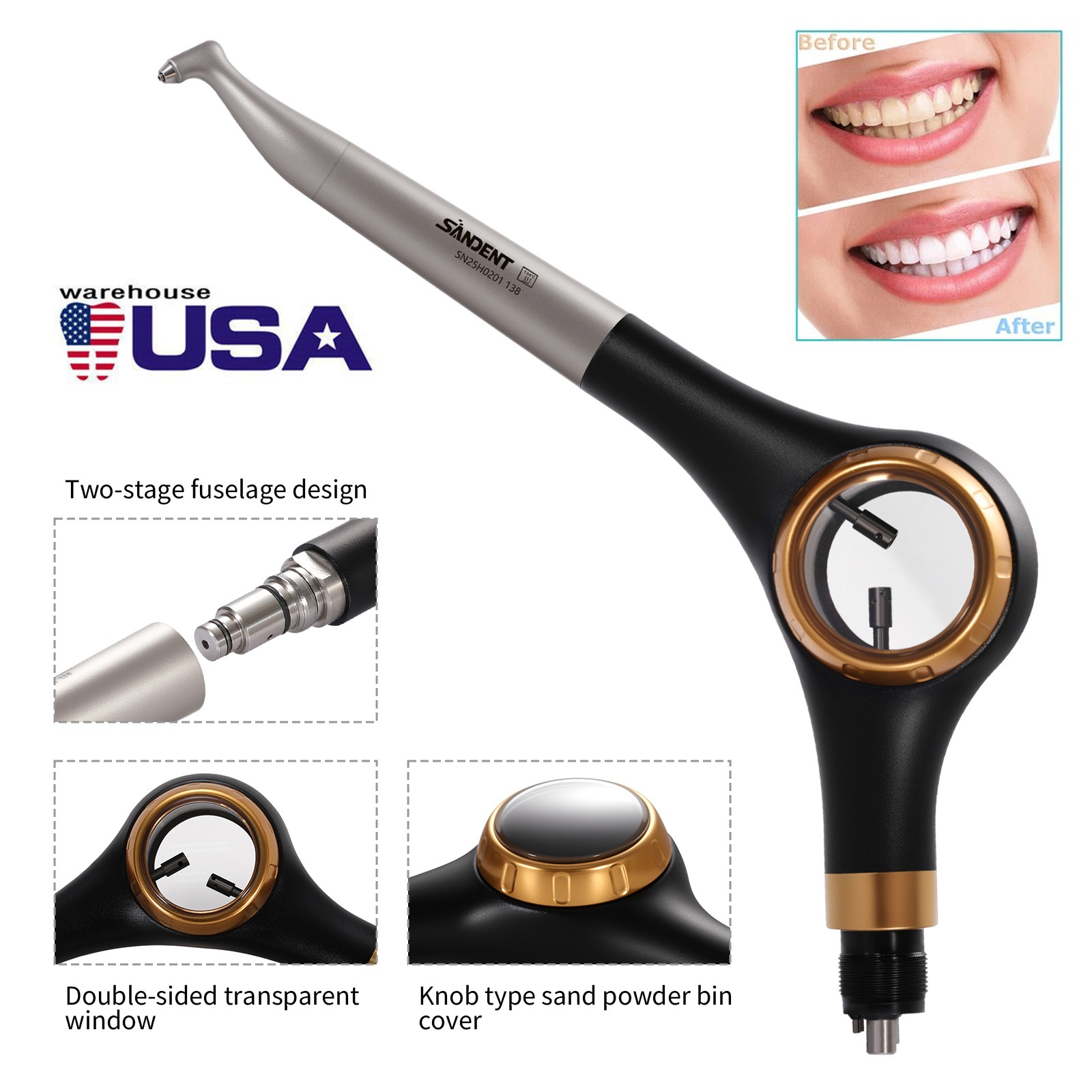 SANDENT Dental Air Flow Prophy Air Polisher Supra Handpiece 4 Holes