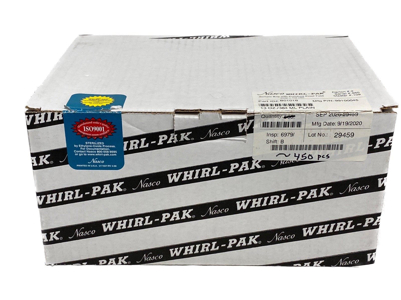 (450) NASCO Whirl-Pak 13oz Sample Bags w/Puncture Proof Tabs 3mil 5×7.5″ B01018