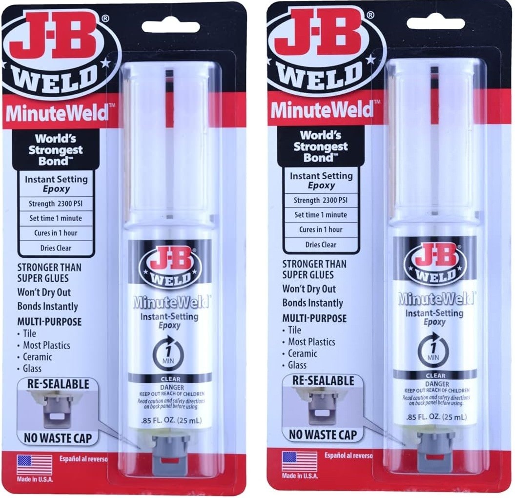 2 Pack J-B Weld 50101 MinuteWeld Instant-Setting Epoxy Syringe Dries Clear 25 mL
