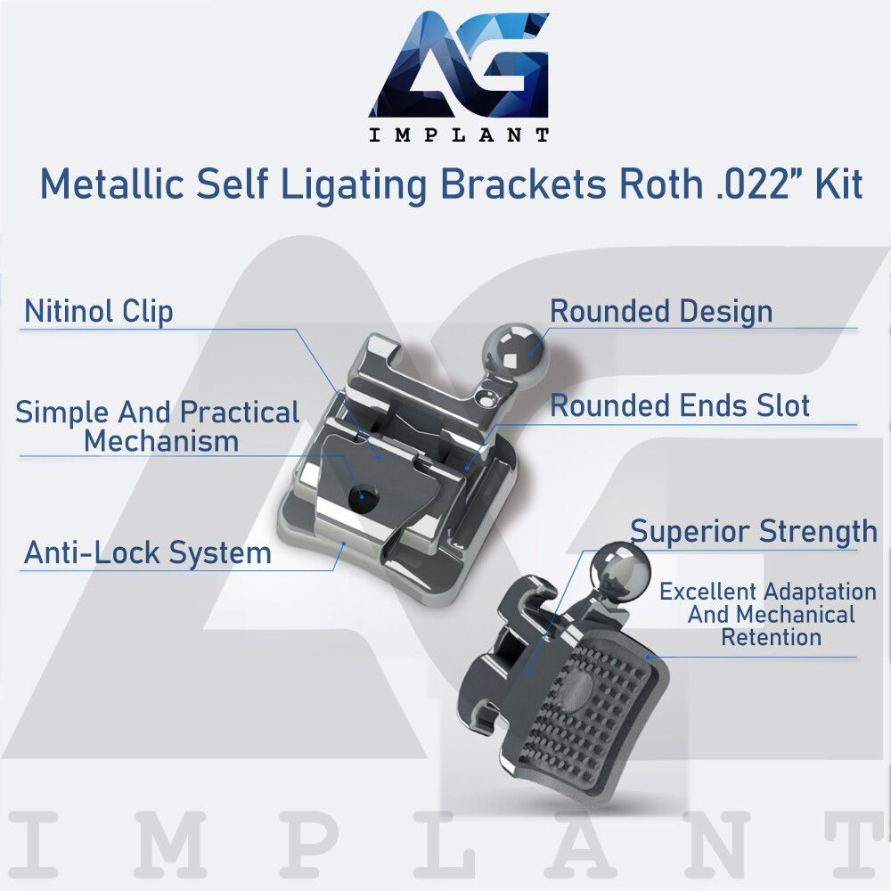 Metallic Self Ligating Brackets Roth .022″ Slot Kit Braces Orthodontic Dental