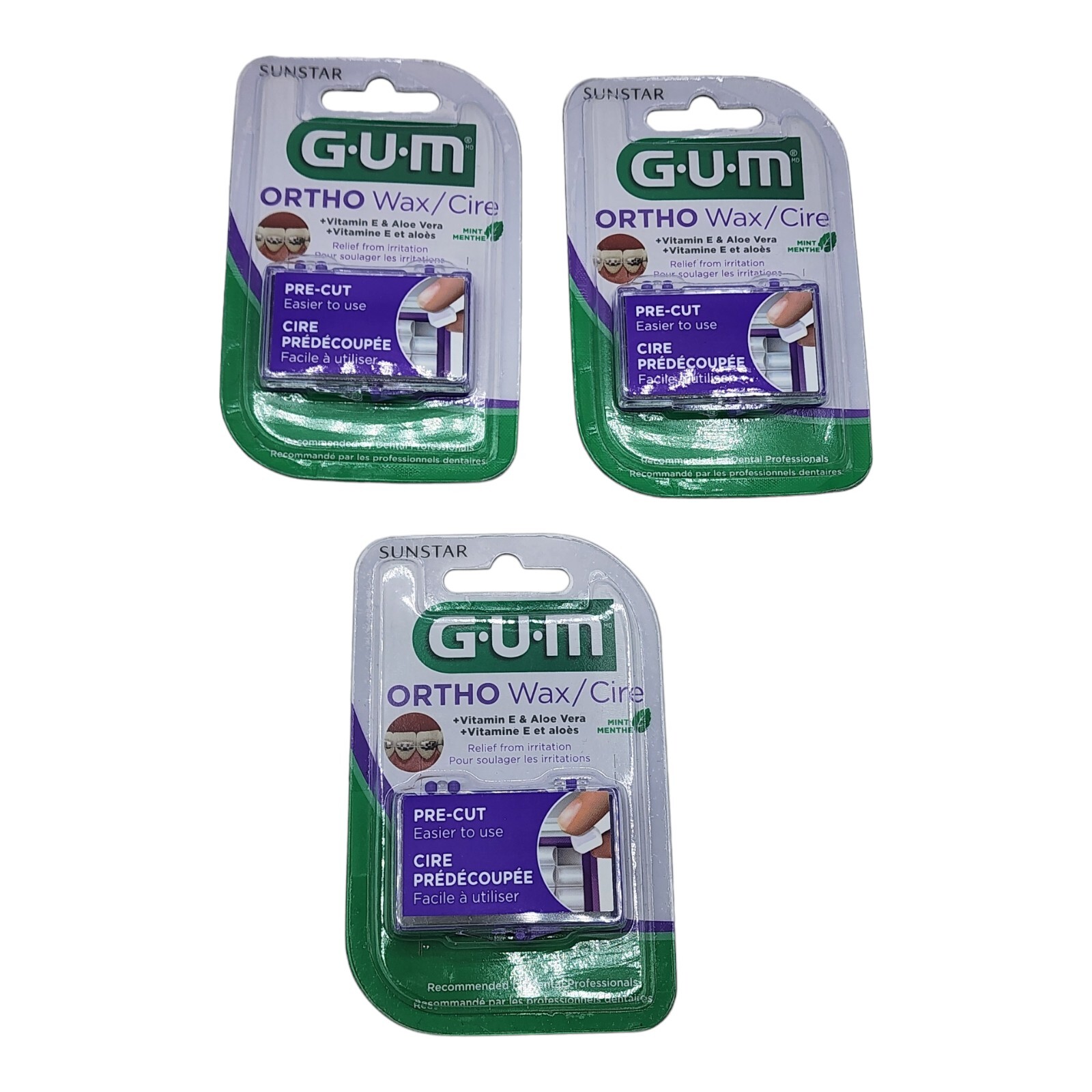 Sunstar GUM Orthodontic Wax Mint Flavor w/ Vitamin E & Aloe Pack of 3 For Braces