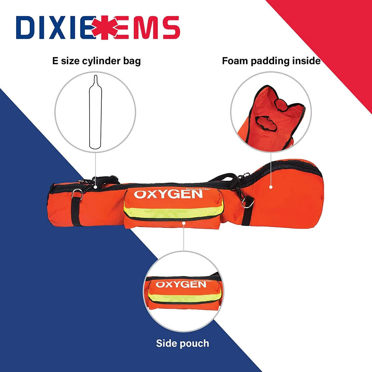 DIXIGEAR – E SIZE Padded Oxygen O2 Carry Bag for Cylinder Oxygen Tank – Orange